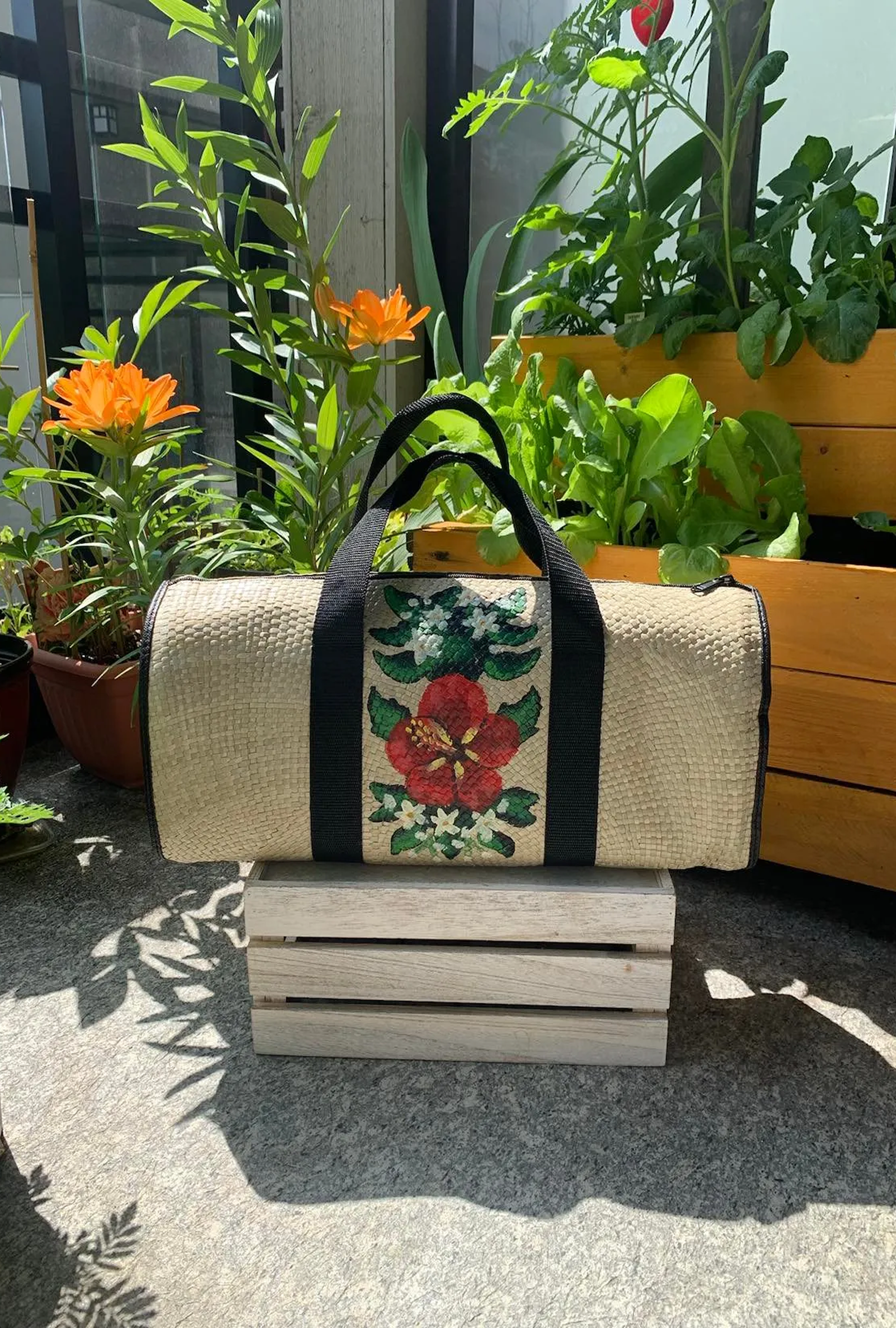 Hand-painted Buri Duffle Bag
