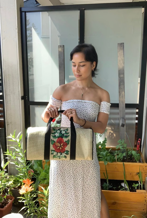 Hand-painted Buri Duffle Bag