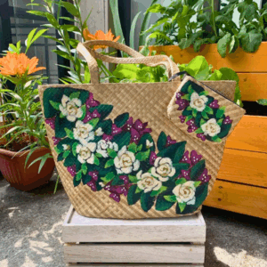 Hand-Painted Buri Shoulder Bag with Wallet